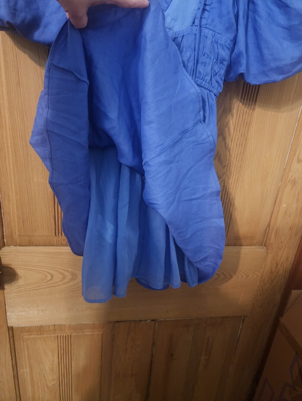 Amalie The Label Khalia Linen Plunge Puff Sleeve Mini Dress, Blue Size 0 - Picture 9 of 12